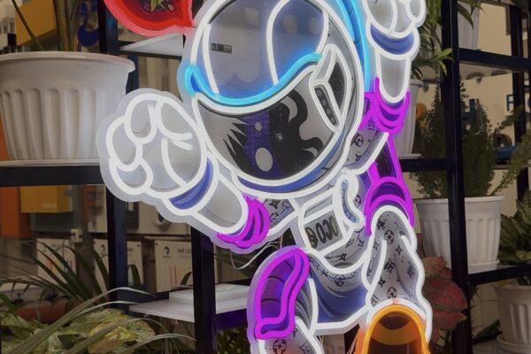 Capital Arts Custom LED Neon Sign – Astronaut Character Artwork Illuminated multi-colored LED flex neon sign of an astronaut